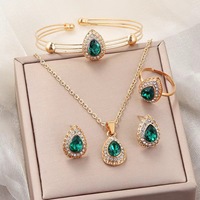 Ensemble de bijoux pour femmes en alliage, série goutte d'eau avec pierres précieuses, style européen et américain, collier, boucles d'oreilles, bague, bracelet, ensemble quatre pièces en stock