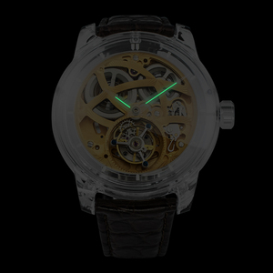 Montre squelette tourbillon de luxe en cristal de saphir, mouvement mécanique automatique, bracelet en cuir véritable, montre haut de gamme pour homme - Product Image 6