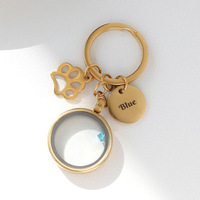 Porte-clés souvenir en acier inoxydable pour poils d'animaux avec pendentif rond personnalisable pour pierre de naissance, capsule commémorative remplissable pour poils d'animaux et dents, cadeau