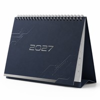 Calendrier de bureau Premium 2027 avec logo personnalisé, reliure spirale, en papier, fonction horloge, pour la planification de bureau et la promotion