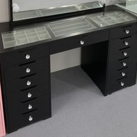 Table de Maquillage Moderne en Bois avec Miroir LED, Tiroirs de Rangement, Convertible et Durable – Vente en Gros