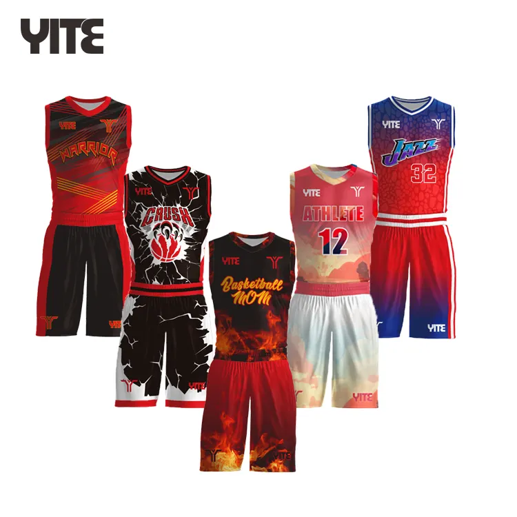 Sublimatie Afdrukken Custom Basketbal Uniform Set Heren Basketbal Truien Zwart En Rood Basketbal Jersey Uniformen