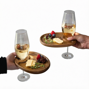 Wooden Oval Wine <b>Glass</b> Holder Plate with Hole Cheese Snack Serving <b>Tray</b> for Party - Product Image 1