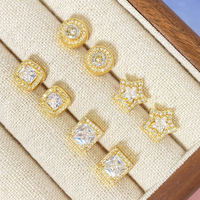 En stock, boucles d'oreilles carrées mignonnes en laiton plaqué or 18 carats avec zircone cubique imperméable, pour femmes, cadeau, vente en gros, coréen, en vrac