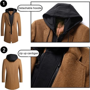 Cappotto Lungo da Uomo con Cappuccio, <span class=keywords><strong>Trench</strong></span> in Lana, Peacoat Coreano, Soprabito Staccabile, Cardigan in Peluche <span class=keywords><strong>Marrone</strong></span>, Abbigliamento Invernale in Lana - Product Image 3