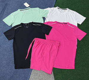 Conjunto Deportivo Informal de Verano para Hombre, Reflectante, Transpirable, de Manga Corta, Camiseta y Pantalones Cortos, 2 Piezas, Ligero, para Gimnasio - Product Image 1