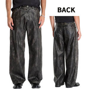 กางเกงยีนส์ทรงตรงหลวมสไตล์วินเทจแบบสั่งทำขายส่ง ตกแต่งด้วยการเย็บตะเข็บแบบคอนทราสต์ ขอบผ้าเดนิมเคลือบ PU พร้อมลายปักหนัง - Product Image 3