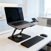 Support d'ordinateur portable rotatif à 360 degrés avec support pour téléphone 180 °   Support de bureau inclinable et réglable en hauteur (35-138 mm) en acier et ABS pour la maison et le bureau