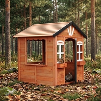 Moderna Casita de Juegos Prefabricada de Madera de Abeto para Exteriores con Ventanas y Porche, Puerta Segura para Patio Trasero, para Niñas