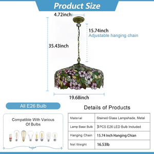 50CM Classic Retro Stained Glass Pendant Lamp Creative Mediterranean Restaurant Bar Decoration <strong>Tiffany</strong> Hanging <strong>Chandelier</strong> - Product Image 6