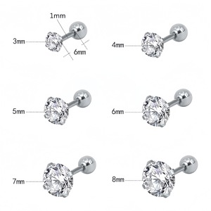 Clous d'oreilles en acier inoxydable avec zircon, serti à griffes, forme boule, pour piercing d'oreille, bijoux cadeau - Product Image 3