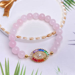 Braccialetto con Perle di Quarzo Rosa Naturale e Charm Protezione Contro il Malocchio, Gioiello Curativo in Cristallo, Regalo per Donne - Product Image 5
