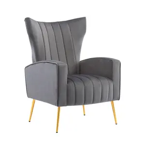 מבטא Wingback קריאת כיסא מתכת רגליים סקנדינבי AMZ דגם להתאמה אישית סלון קומפי יחיד ספה קטיפה עם זהב