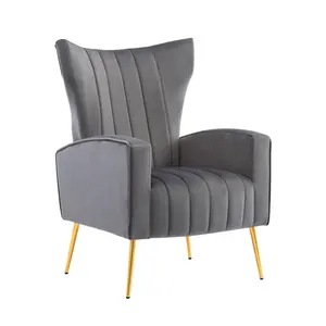 Accent Wingback Leesstoel Metalen Poten Scandinavisch Amz Model Aanpasbare Woonkamer Comfortabel Single Sofa Fluweel Met Goud