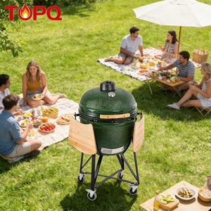 Barbecue Kamado en céramique TOPQ de la série Premium, 25 pouces, pour fumer au charbon de bois, idéal pour la cuisine, le jardin, le camping et la préparation des aliments - Product Image 1