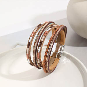 Bohemia Anti Tarnished 316L Stainless Steel Fashion Men’s Gold <b>Bracelet</b> & Bangle <b>Leather</b> Magnetic Wrap <b>Bracelet</b> For Men <b>Women</b> - Product Image 1