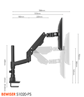Dudukan Monitor Gaming Heavy Duty dengan Gas Spring Desain Baru, Lengan Monitor Heavy Duty untuk Layar Gaming 34-57" (Bewiser S1020-PS)