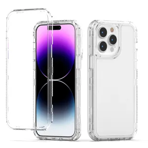 Étui antichoc 3 en 1 pour <span class=keywords><strong>iPhone</strong></span> 11 12 13 14 15 Pro Max Xs XR 8 7 Plus <span class=keywords><strong>SE</strong></span> <span class=keywords><strong>2022</strong></span>, cadre en plastique, <span class=keywords><strong>coque</strong></span> arrière <span class=keywords><strong>transparente</strong></span> en TPU acrylique - Product Image 1