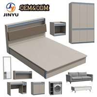 JINYU OEM ODM Modernes Neutrales Graues Holzmöbel-Set für Hotels & Ferienwohnungen Maßgefertigte Komplette Schlafzimmer- & Wohnzimmer-Einrichtung