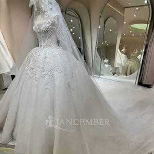 Dw0233 Romantic Off Shoulder Heavy Crystal Corset Shimmer Tulle Lace Applique Ball Gown <b>Wedding</b> Dress Jancember - Product Image 2