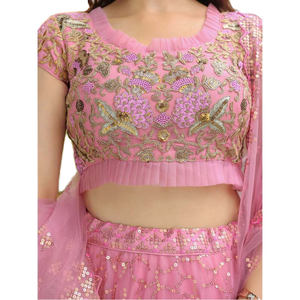 Adorable <b>Pink</b> Sequins Net Engagement Wear Lehenga Choli with Dupatta Elegant Evening Dresses - Product Image 1