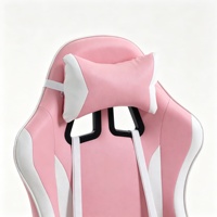 Chaise de jeu en cuir PU blanc rose pour filles, ergonomique, dossier haut avec fonction inclinable, appui-tête et soutien lombaire réglables