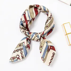 Latest Fashion 50*50cm Printed Polyester Silk Neck Tie Scarf Soft Satin Bandanas for Women Digital Print Gift Scarf