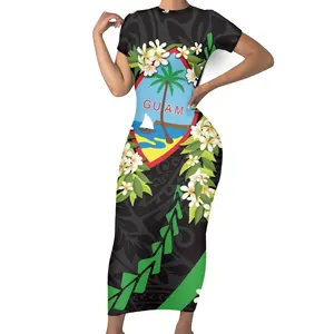 गुआम महिला पोशाक पॉलिनेशिया टीआई लीफ लेई प्रिंट फैशन छोटी आस्तीन वाली महिला छोटी आस्तीन वाली पोशाक थोक में लड़कियों के लिए सुरुचिपूर्ण