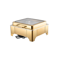 Chauffe-plat carré électrique professionnel en acier inoxydable doré à pieds bas pour buffet, équipement de cuisine pour restaurants