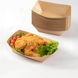 Boîte alimentaire en papier kraft brun recyclé à prix avantageux / Barquette alimentaire en papier kraft en forme de bateau pour poulet frit - Product Image 6