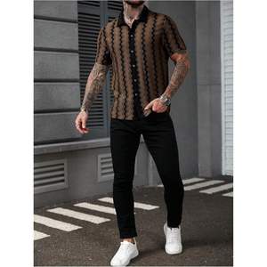 เสื้อเชิ้ตผู้ชายลำลองลายทางแขนสั้นคอปกระบายอากาศสำหรับฤดูร้อน - Product Image 2