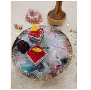 Soporte de pastel de plato de resina epoxi multicolor soporte de pastel muy especial para bodas y fiestas de cumpleaños en uso de metal de alta calidad - Product Image 1