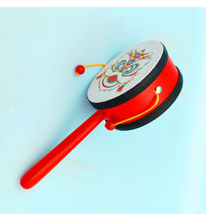 Venta al por mayor de sonajeros de madera para bebés con estampados de la danza del león chino, tambor de mano, juguete de tambor de madera, instrumento de percusión - Product Image 6