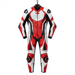 Traje de cuero perforado de una pieza de primera calidad para carreras de pista, equipo de motociclista con protectores rígidos para hombros y rodillas. - Product Image 2