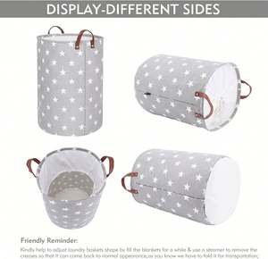 Panier à linge autoportant de 24 pouces avec couvercle, panier à linge pliable extra large avec cordon de serrage et poignée - Product Image 4