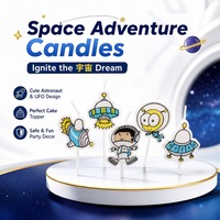 Karikatür Uzay Astronot Uzay Gemisi Kek Mum Seti Roket Uzaylı Gezegen Cupcake Dekor Çocuklar için Doğum Günü Partisi