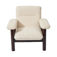Fauteuil moderne en tissu beige tissé avec pieds en bois foncé, accoudoirs, chaise de loisirs écologique pour la maison, le bureau, élégante et confortable