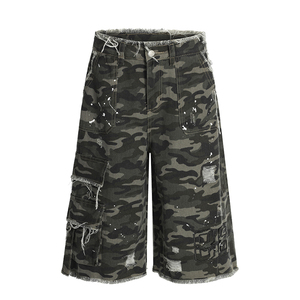 Shorts en jean pour hommes imprimés Ripper de haute qualité, personnalisés, brodés, camouflage, délavés, vintage, effet usé, vente en gros - Product Image 2
