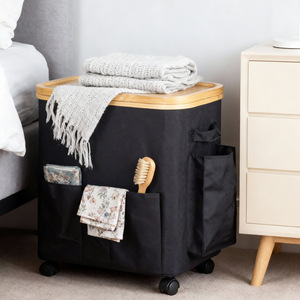 Fabric Wheeled Laundry <b>Basket</b> <b>Rectangle</b> Black And Off White Collapsible Clothing Organizer With Wheels For Bathroom <b>Storage</b> - Product Image 1