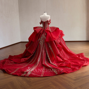 Rsm261094 Impresionante Vestido de Quinceañera Rojo con Corsé de Cuentas y Escote Corazón, para Fiesta de 16 Años, Jancember - Product Image 2