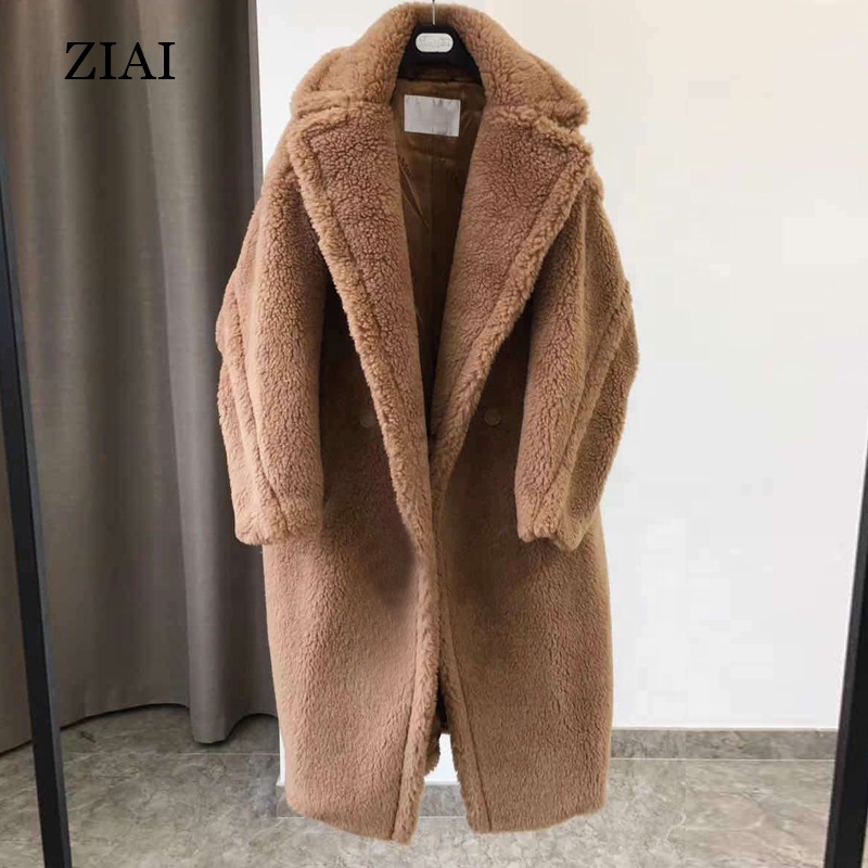 High quality women shearing fur winter coat oversize winter outwear wool overcoat real sheep shearling fur coat teddy coat