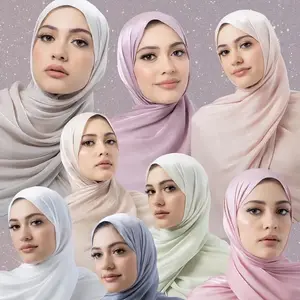 Bán buôn mới nhất phụ nữ cô gái dài hồi giáo sang trọng xếp li voan hijab long lanh ánh sáng lung linh khăn choàng khăn bawal Malaysia