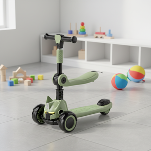 Trottinette d'extérieur pliable 3-en-1 tendance pour enfants avec siège, musique, lumières et pédales – Véhicule d'équilibre pour enfants - Product Image 1