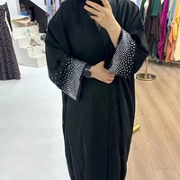 Abaya personnalisée en polyester à manches longues pour femmes, ornée de perles et de strass, anti-boulochage, anti-statique, style Dubaï, robe modeste