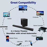 Barre de son à dents bleues 60W Direct d'usine avec caisson de basses filaire Hdmi optique USB AUX pour barre de son Tv 2.1ch haut-parleur Home cinéma