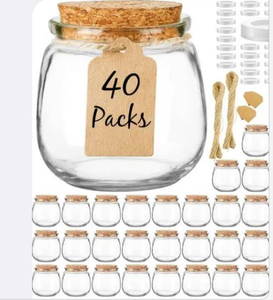 Vente en gros de pots de conservation alimentaire en verre transparent de 250 ml (8 oz) avec bouchon en liège, cuillère en bois, logo personnalisé pour le sucre, les biscuits, les gâteaux, les collations, la gelée - Product Image 1