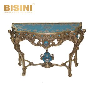 โต๊ะ<span class=keywords><strong>คอน</strong></span>โซลสำหรับสวนทรงกลมวิลล่าตกแต่งในห้องนั่งเล่นหรูหราพร้อมกรอบโลหะแกะสลักแบบย้อนยุค - Product Image 3