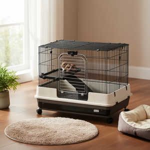 Jaula de 2 Niveles para Animales Pequeños Petmate, Marco de Alambre de Acero Negro, Bandeja Extraíble, Ruedas, para Conejos, Chinchillas, Gerbillas, Uso en Interiores - Product Image 2