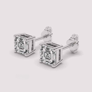 Pendientes de tuerca de oro amarillo blanco de 14 quilates de primera calidad, diamantes cultivados en laboratorio de corte Asscher, bonitos tachuelas para aniversario de boda, uso diario - Product Image 1