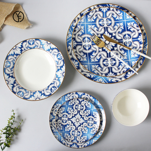 Vajilla de Cerámica Azul y Blanca Estilo Barroco Vintage, Juego de Platos de Porcelana para Restaurante, Plato de Presentación de Porcelana Fina - Product Image 3